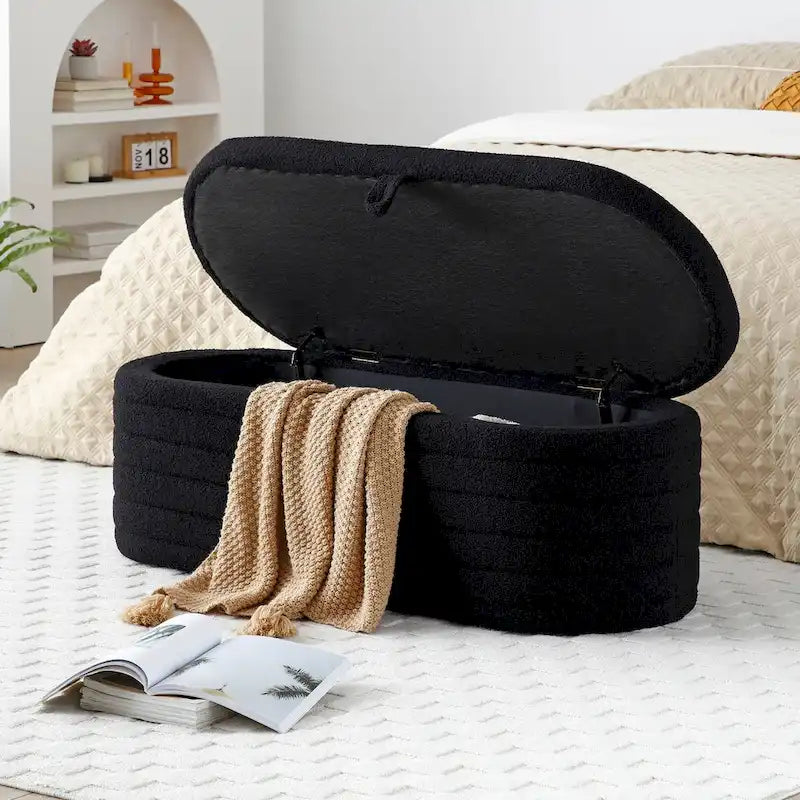 End-of-Bed Sherpa Upholstered Storage Bench Ottoman