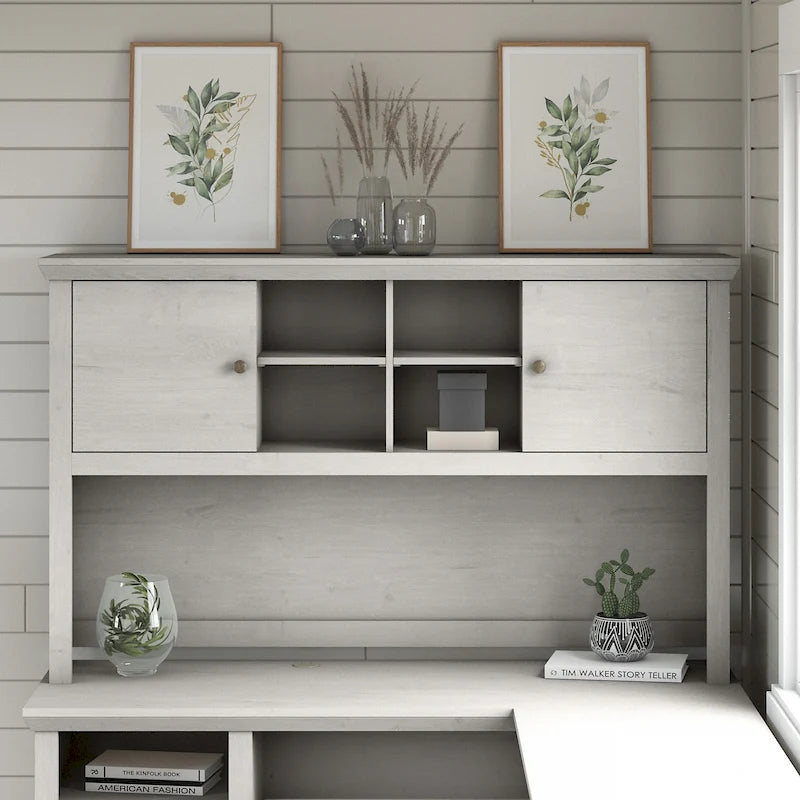Modern Home Office Hutch with Closed Storage Cabinets and Adjustable Cubbies
