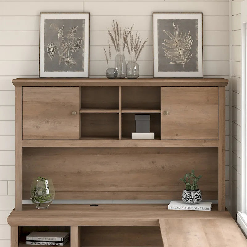 Modern Home Office Hutch with Closed Storage Cabinets and Adjustable Cubbies