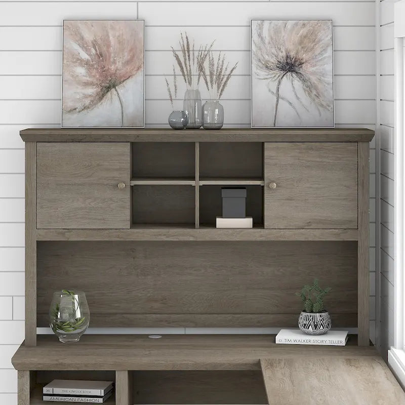 Modern Home Office Hutch with Closed Storage Cabinets and Adjustable Cubbies