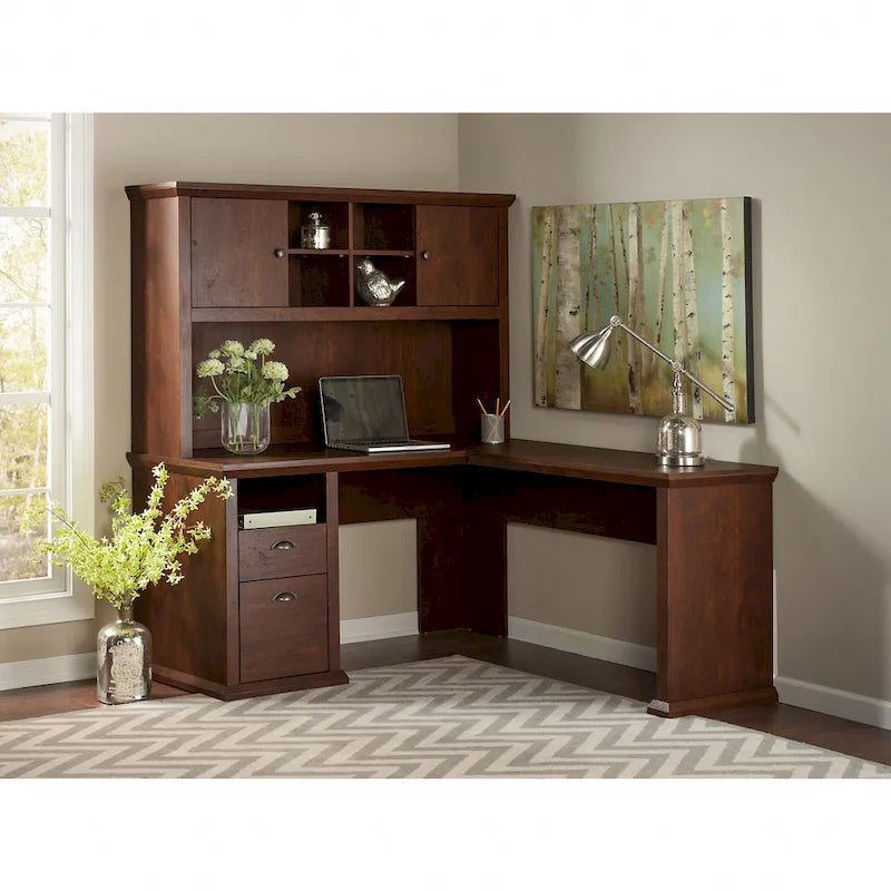 Modern Home Office Hutch with Closed Storage Cabinets and Adjustable Cubbies